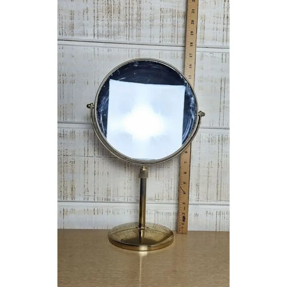 Vtg Gold Metal‎ Brass Vanity Double Mirror Swivel Standing
